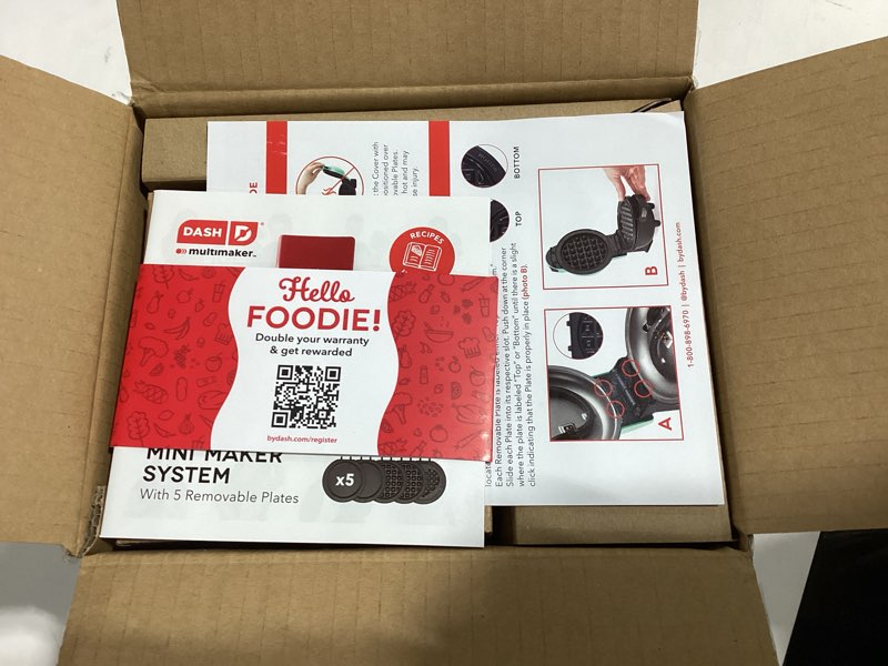 Condition photo showing Good Condition for dash multimaker mini waffle maker, removable waffle & griddle plates, red | mini pancake maker for kids; interchangeable plates cook pancakes, eggs, snacks, and fun heart shaped mini waffles red maker + 5 plates
