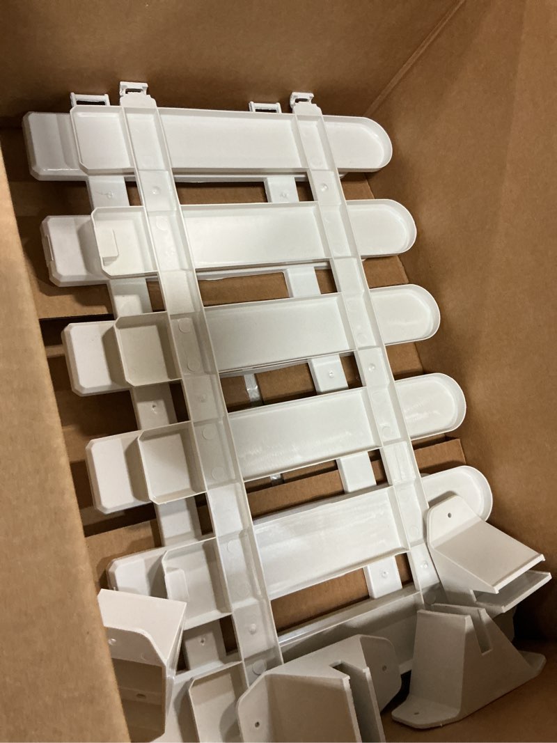 Condition photo showing As Is for 2Pcs White Picket Fence, Mini Garden Fence, Plastic Picket Panels with 4 Stand Bases, DIY Landscape Border Fence for Flower Beds, Gardens, Patio Decor, No Dig Decorative Fencing 19.7” x 11.8"
