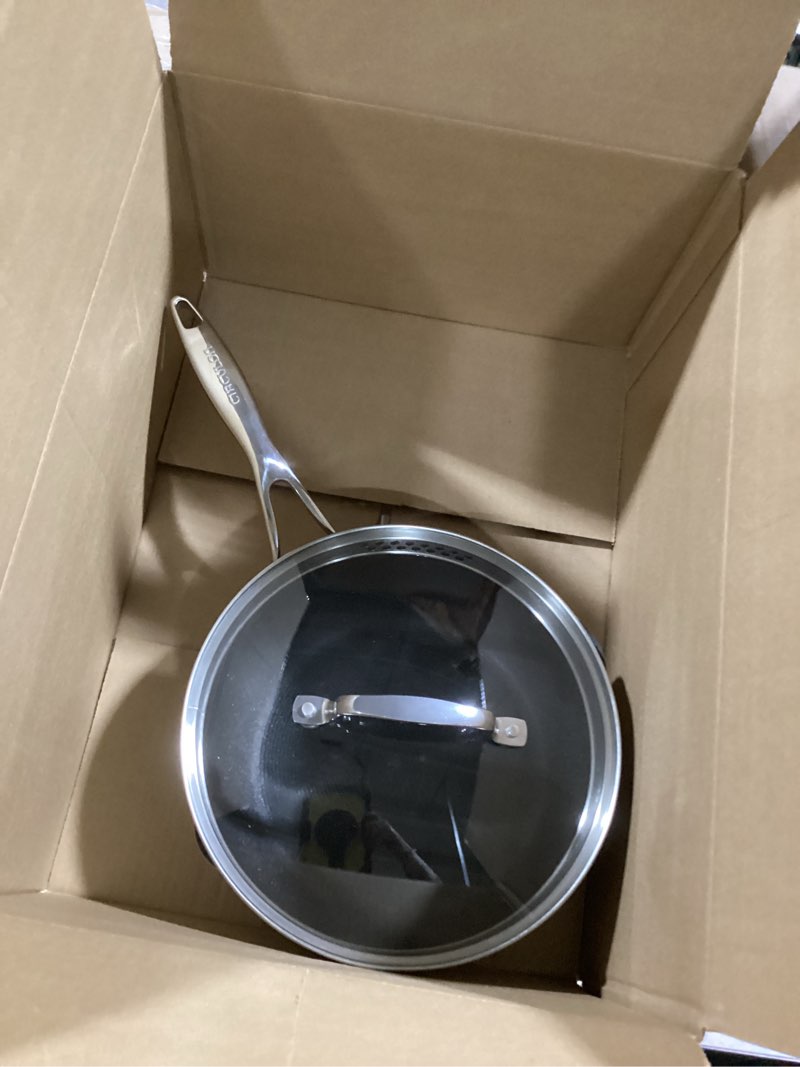 Condition photo showing Good Condition for Circulon Infinity Pan with ScratchDefense Nonstick Cookware, Induction Suitable, Dishwasher Safe with Multipurpose Tool Holder and Lid, 9.5 Inch (3.2-Quart), Multipan, Metal Utensil Safe - Platinum