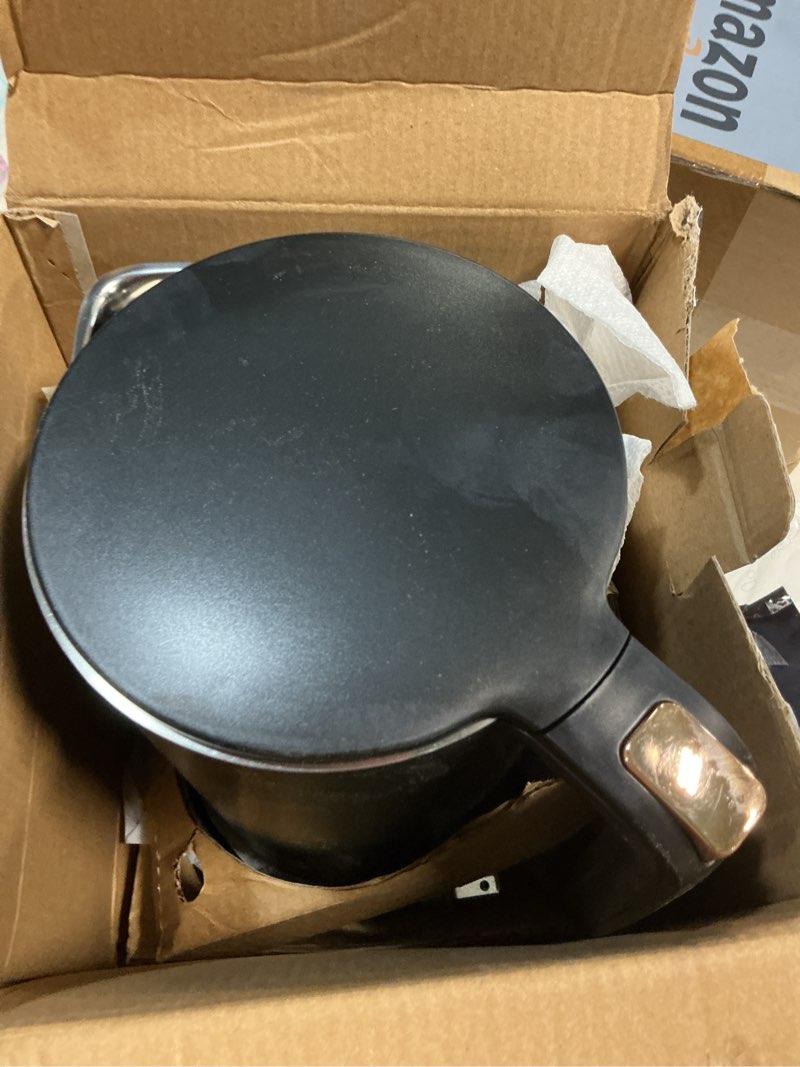 Condition photo showing As Is for electric kettle, double wall 1.7l stainless steel cool touch, water boiler & heater, 1500w hot tea pot, boil dry protection & cordless base, bpa-free, black