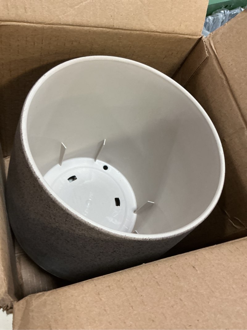 Condition photo showing As Is for the hc companies 10 inch orion self watering planter - lightweight indoor plastic plant pot for herbs and flowers, greige greige 10"