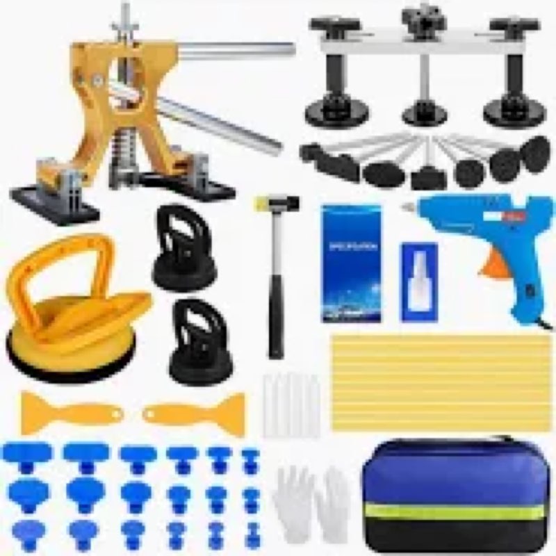 55Pcs Car Dent Puller Kit, Paintless Dent Remover Tool with Adjustable Dent Lifter & Bridge Puller, 