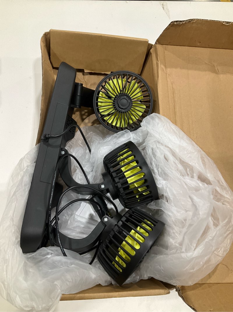 Condition photo showing Good Condition for portable 3-head car cooling fan, 12v cigarette lighter plug dashboard fan for vehicles cars trucks suv, 360° adjustable heads strong airflow (no battery)