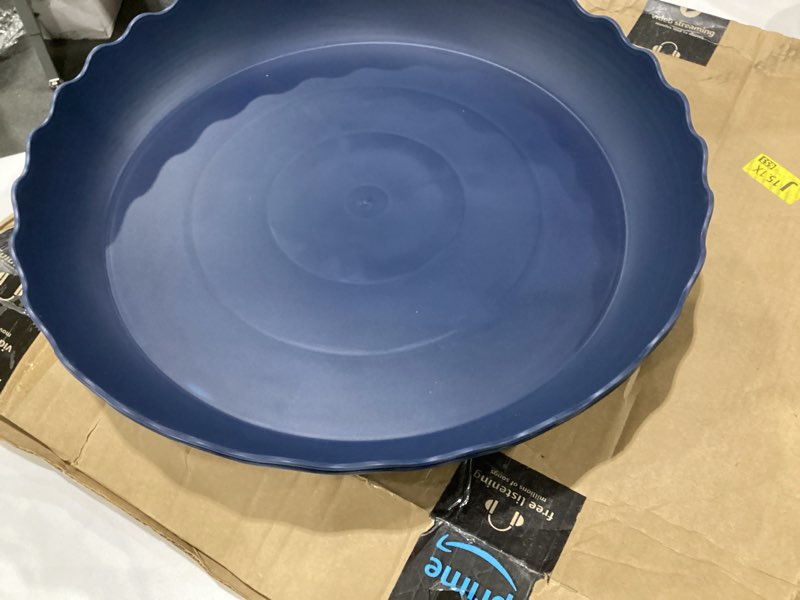 Condition photo showing Good Condition for 2 pack of 18 inch plant saucer plant tray, plastic plant saucer, heavy duty plant tray for pots, plant saucers for indoors planter, garden water plate bowls for gallon grow bags (blue) 18" (2 pack) blue