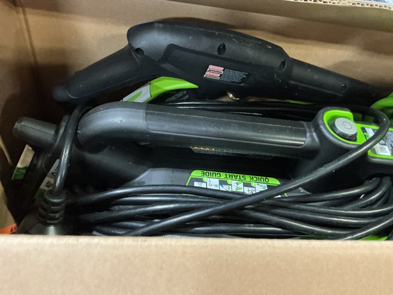 Condition photo showing As Is for greenworks 1900-psi 1.2-gpm cold water electric pressure washer with 4 spray tips