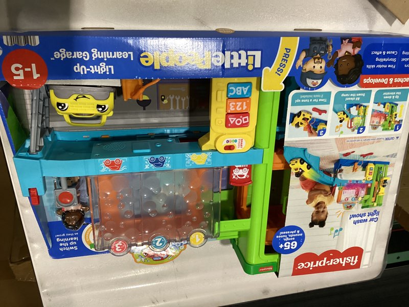 Condition photo showing New/Like New for Fisher-Price Little People Toddler Toy Light-Up Learning Garage Playset with Smart Stages, Car & Ramp for Pretend Play Kids Ages 1+ Years Simplified Packaging