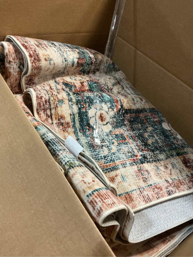 Condition photo showing Good Condition for GarveeHome 10x13 Washable Vintage Living Room Area Rug: Vintage Machine Washable Area Rug for Living Room Indoor Large Non-Slip Bedroom Carpet Low Pile Stain Resistant Dining Room Carpet Green&Brown Green/Brown 10' x 13' (Rectangular)