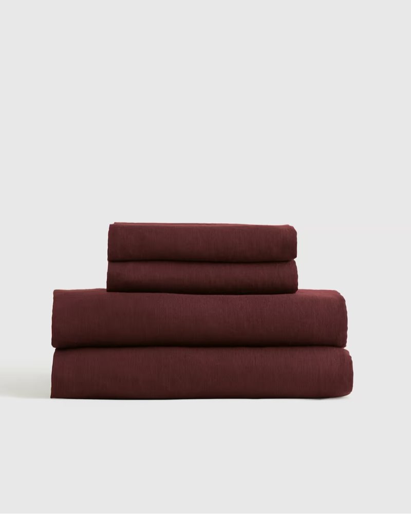 quince european linen sheet set solid: burgundy size queen 