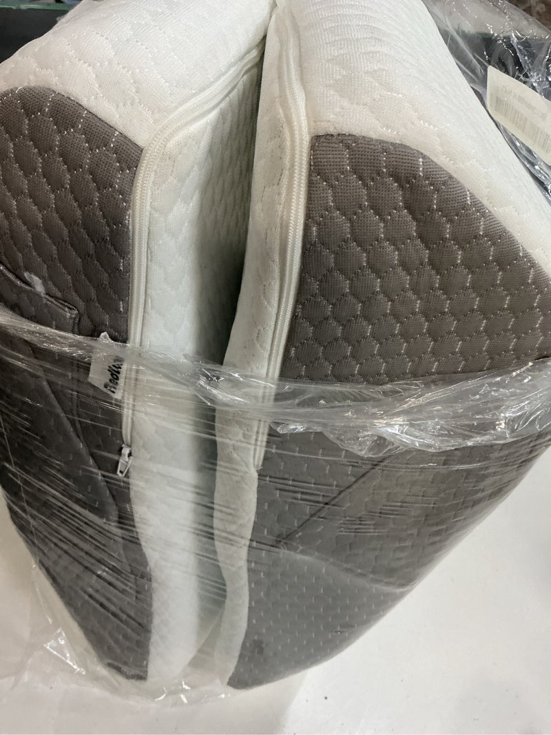 Condition photo showing Good Condition for bedluxe knee pillow for back sleeping, leg pillow knee wedge pillow, memory foam wedge pillows for legs post surgery, triangle pillow for knee support, leg elevation, knees hip back pain relief, white 23.6*18.9*7.9 inch white/grey