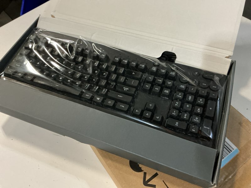 Condition photo showing New/Like New for logitech g213 prodigy gaming keyboard - wired rgb backlit keyboard with mech-dome keys, palm rest, adjustable feet, media controls, usb, compatible with windows – black