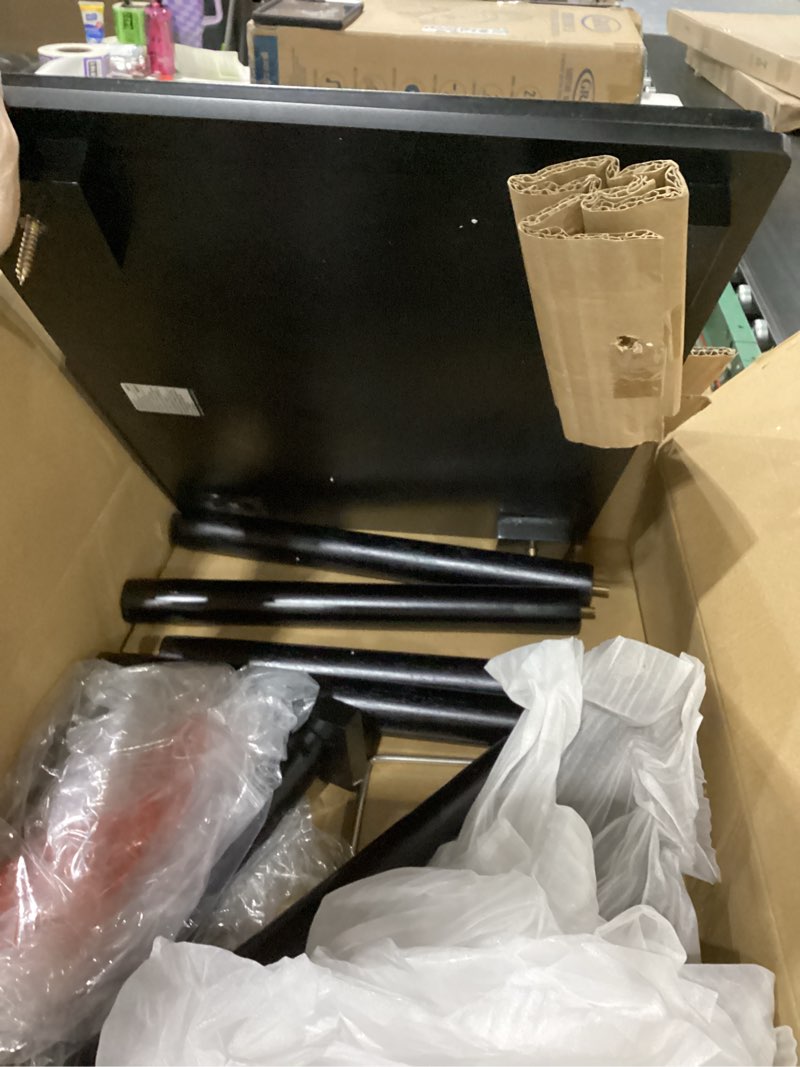 Condition photo showing As Is for damaged victrola wooden stand for wooden music centers with record holder shelf, black
