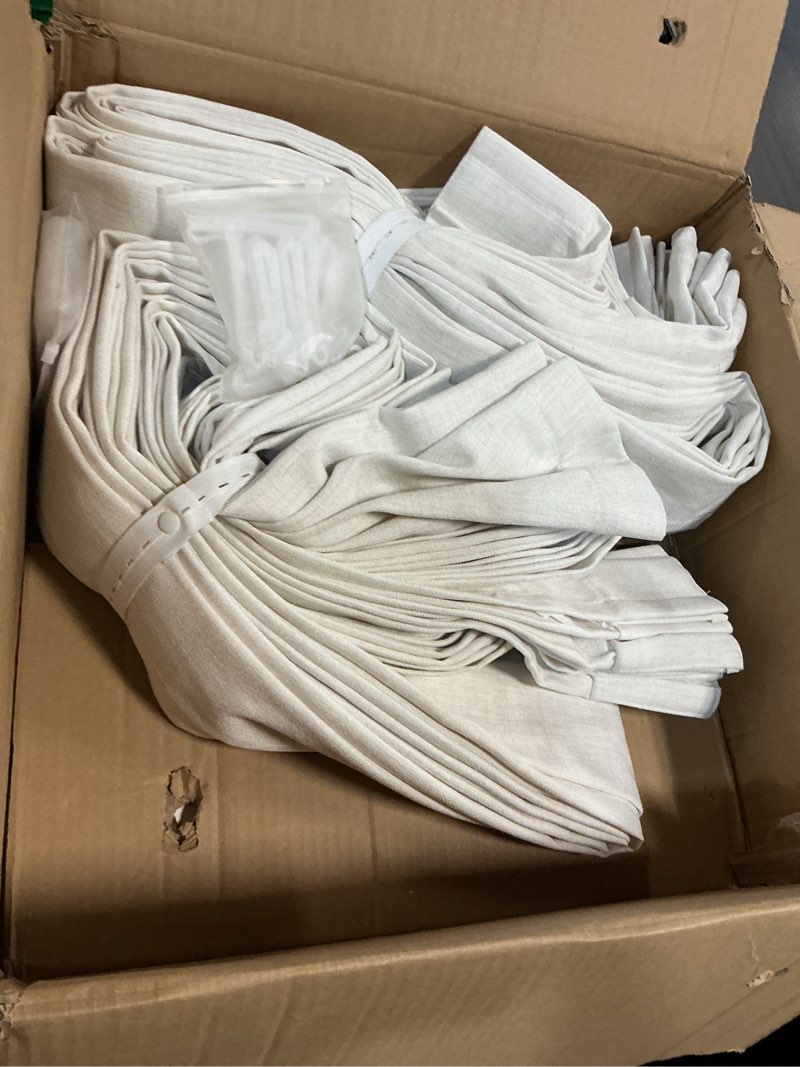 Condition photo showing New/Like New for miulee pinch pleated thick linen curtains 96 inch 4 panels set back tab memory trained pinch pleat semi sheer light filtering curtains let light in window drapes for living room bedroom beige white beige white 40"w x 96"l (pack of 4)