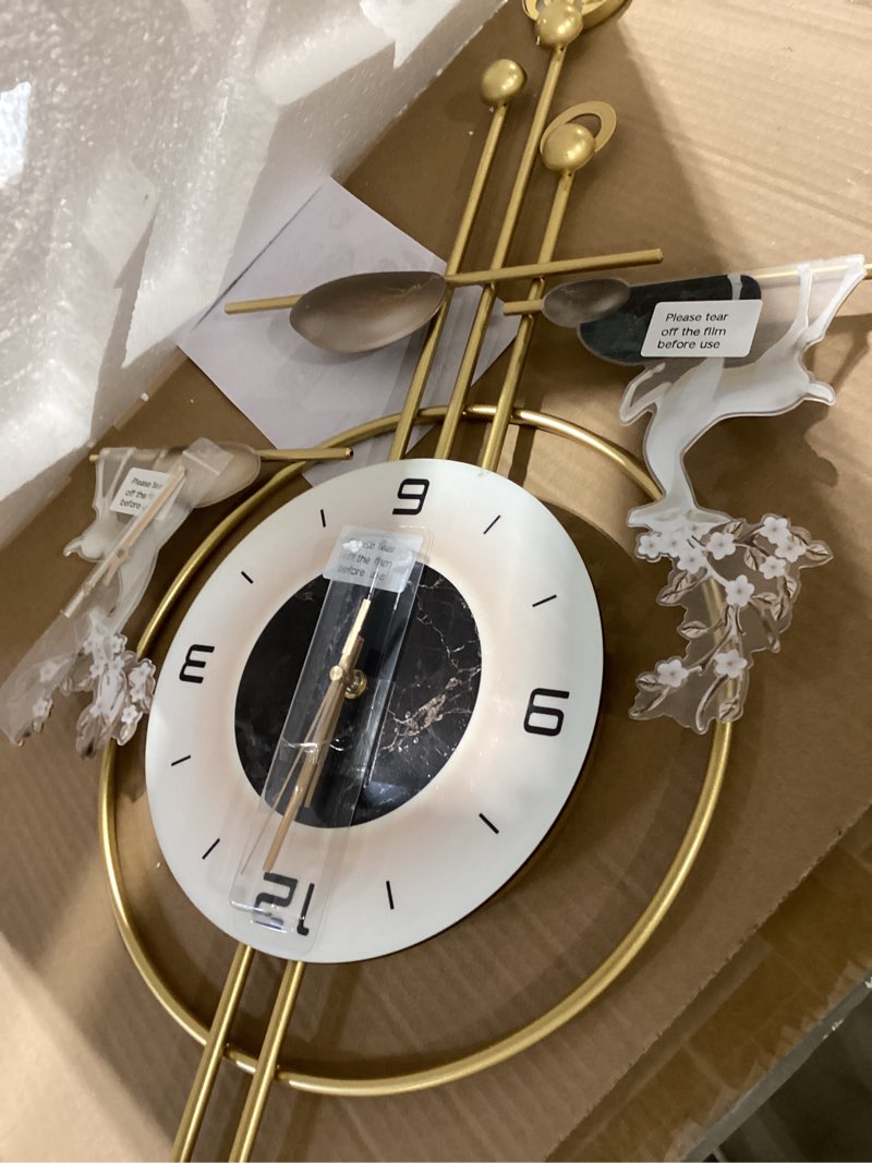 Condition photo showing Good Condition for large wall clocks battery operated?silent gold metal wall clock for living room decor?living room|dining room|office|farm house| metal wall art,31.5"*18" 18.11"x31.49“ gold deer