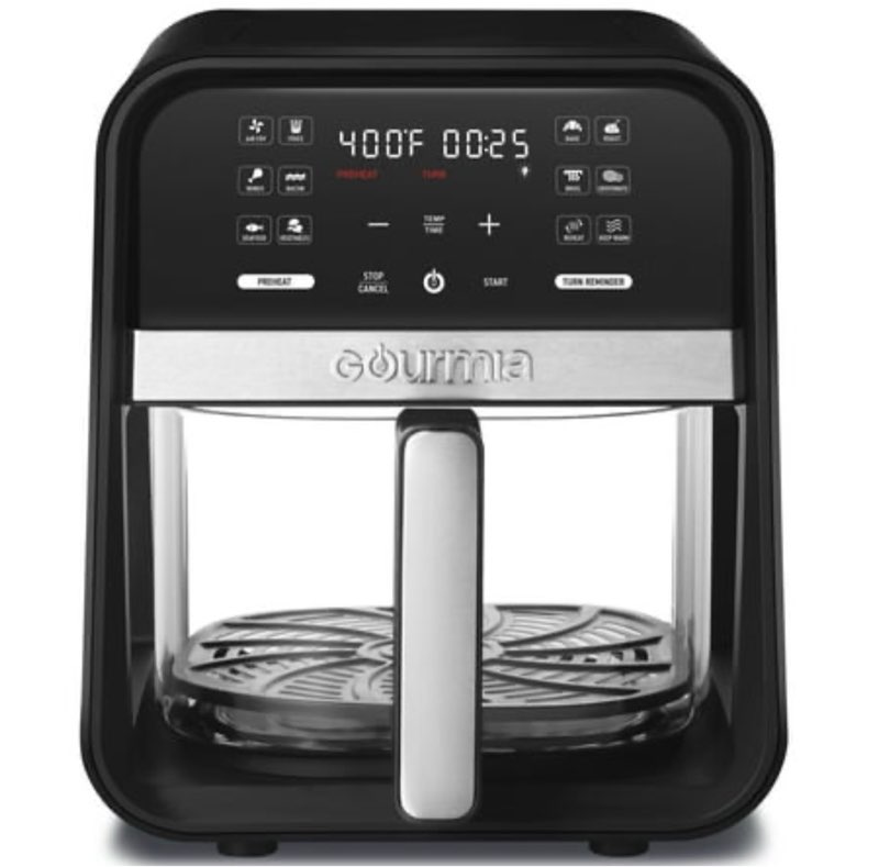 gourmia 7-quart digital air fryer with glass basket and 12-one touch cooking presets