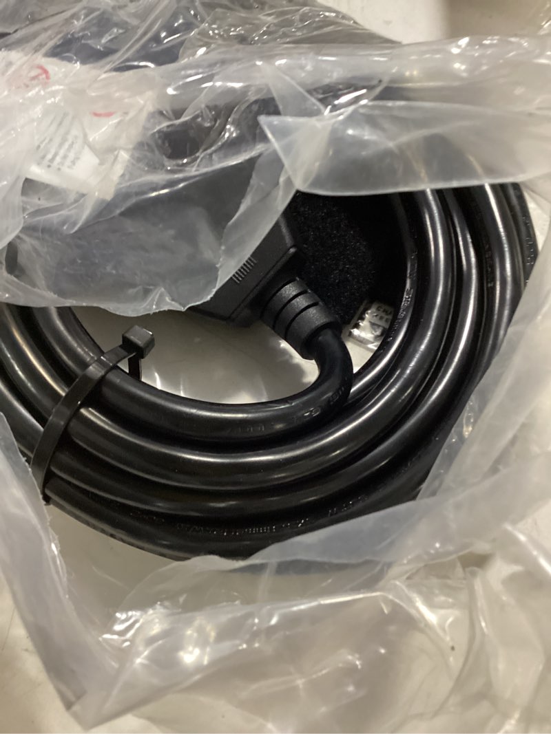 Condition photo showing Good Condition for outdoor extension cord 20 ft with 3 outlets, 3 prong 90 degree angled plug, 12/3 heavy duty 12 gauge power cable, 12awg, sjtw, 15a, 125v, 1875w, etl listed, black wire, with free carrying strap+ties 20ft 12awg (12 gauge)