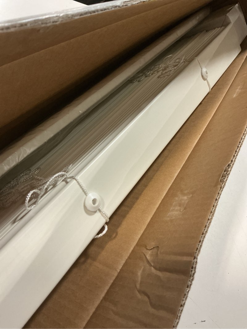 Condition photo showing Good Condition for lazblinds cordless faux wood blinds with crown valance, room darkening & light control, 2 inch horizontal window blinds, blinds for indoor windows - 32.5" w x 60" h, white white 32.5"w x 60"h