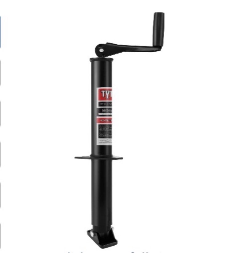 tyt heavy duty 5000lbs a-frame trailer jack with 15" top-wind vertical travel, black sandblast coating, and foot plate for rvs, boat, utility, and camping trailers 15" top-wind jack with footpad