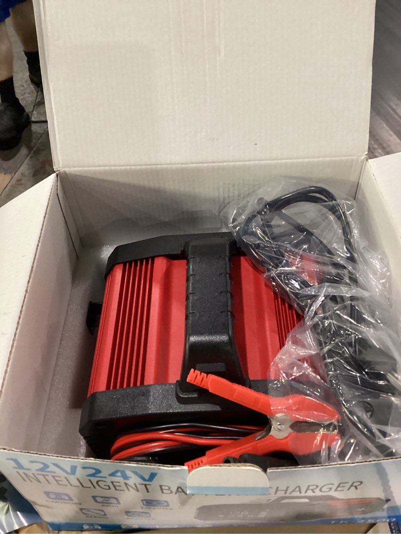 Condition photo showing New/Like New for e-fast 25a smart car battery charger, 12v/24v automatic automotive battery maintainer & desulfator with 200s booster mode - adjustable amp trickle charger for lead-acid, agm, gel, lifepo4