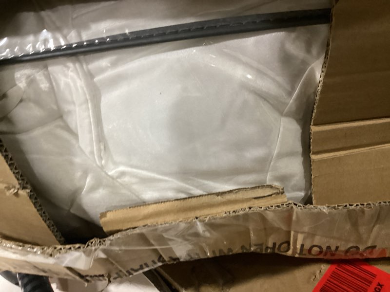 Condition photo showing As Is for madison park laurel cozy comforter set-traditional tufted faux silk design all season down alternative bedding with matching shams, decorative pillow, queen (90 in x 90 in), white, 7 piece white queen (90 in x 90 in)