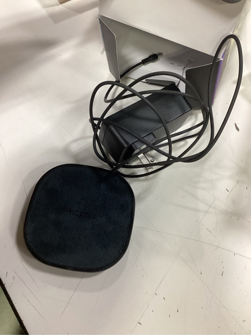 Condition photo showing As Is for mophie wireless charging pad 15w wireless charger with ac power adapter included - compatible with iphone, samsung galaxy, note, pixel devices - black