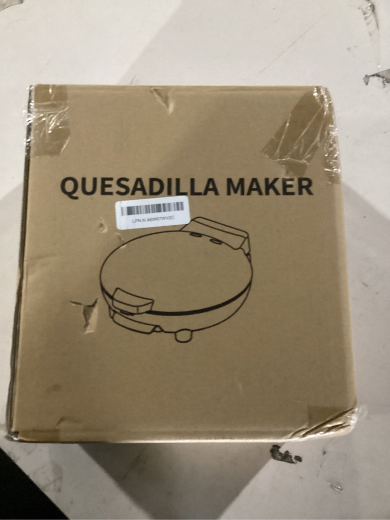 Condition photo showing New/Like New for Electric Quesadilla Maker, 9.5'' Quesadilla Press with Easy Slice 6 Wedge, Non Stick Surface, Locking Latch For Extra Stuffing, Grilled Cheese Corn Flour Tortilla Snacks Black