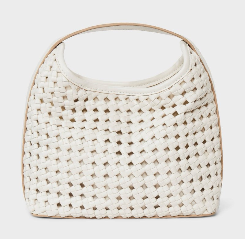 Mini Slouchy Handbag - A New Day™ Off-White: Basket Weave Pattern, Polyurethane Shell, Magnetic Closure, Structured Design