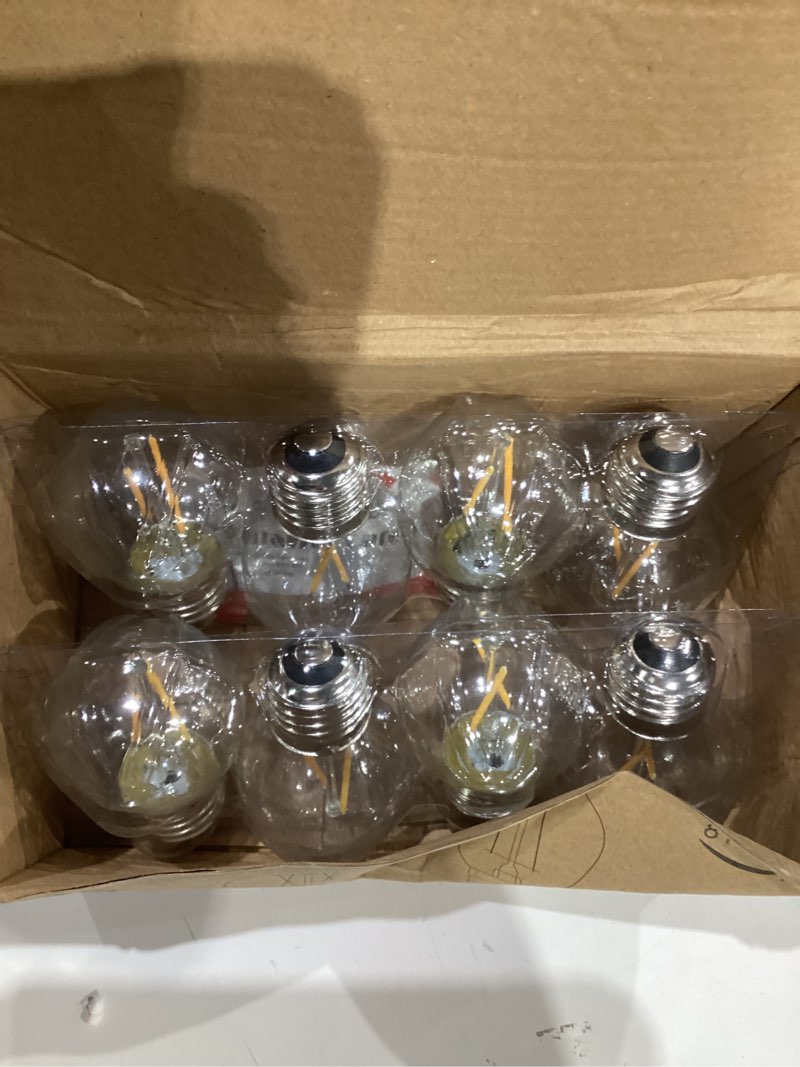 Condition photo showing New/Like New for 2W Globe LED Edison Bulbs 25 Watts Equivalent (Dimmable), Warm White 2700K, Vintage A15/A50 E26 LED Light Bulb for Bedroom Chandelier, Bathroom Vanity, Bedside Table Lamp, 200 lm, Clear, 8 Pack 2700k Warm White 8pack
