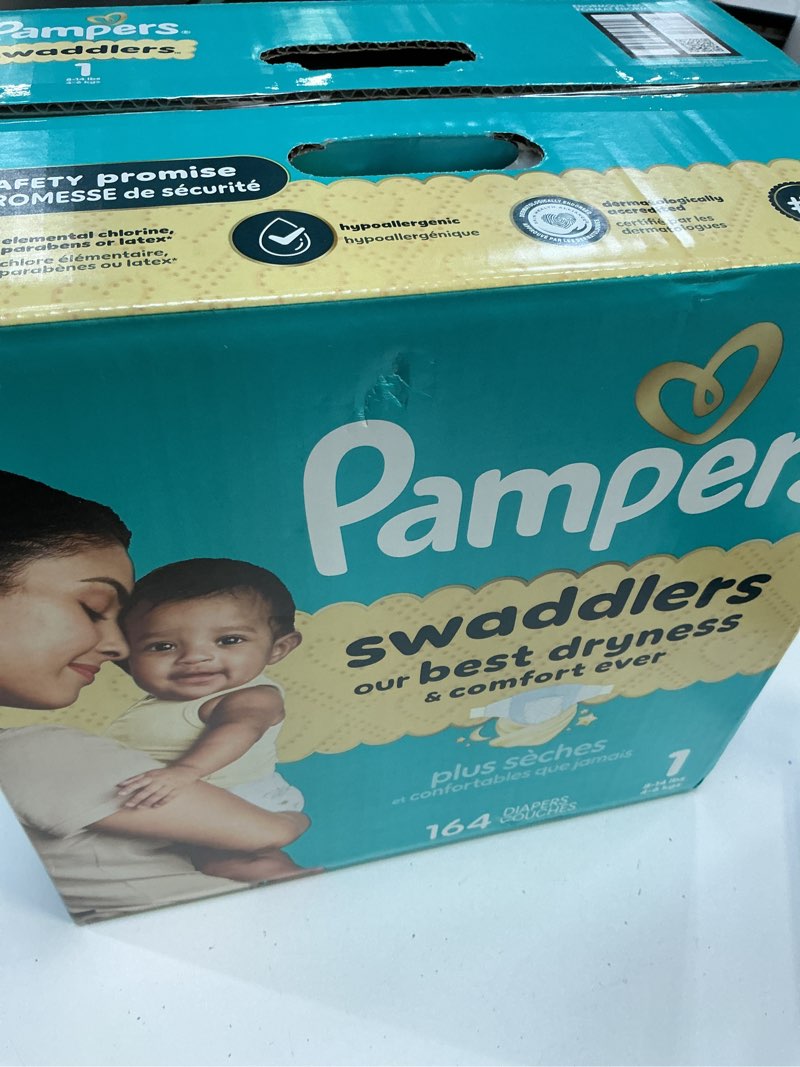 Condition photo showing New/Like New for pampers swaddlers sensitive disposable diapers - size 1 - 164ct: 8-14 lbs, with aloe, paraben-free, wetness indicator