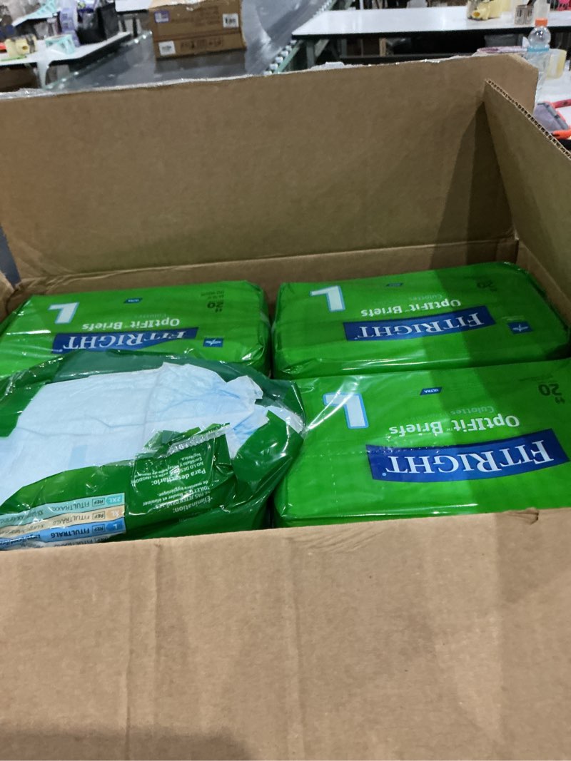 Condition photo showing As Is for fitright ultra heavy absorbency adult diapers for men & women, waist size: large 44-56 inches, optifit incontinence disposable briefs with leak protection for seniors, 80 count large 80 count