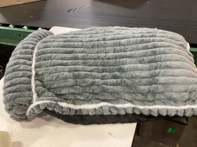 Condition photo showing As Is for Comfort Dog Beds for Large Dogs,Dog Bed with Removable Washable Cover, Deluxe Plush Dogs Beds for Crate with Pillow, Anti-Slip Pet Mat Mattress for Kennel with Durable Zipper(Grey,L) Large Grey