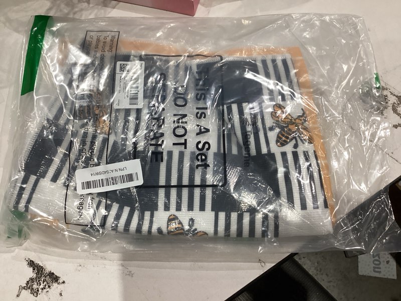 Condition photo showing As Is for Tegeme 4 Pcs Bee Kitchen Tea Towel Honey Bee Dish Towels Honeycomb Bath Washcloth Hand Polyester Absorbent Cloths Accessories for Kitchen Decor, 16 x 24 Inch(Black Yellow,Honeycomb) Black Yellow Honeycomb