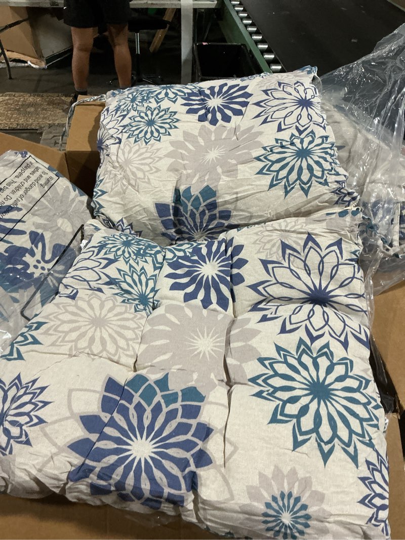 Condition photo showing Good Condition for barydat 4 pcs outdoor patio chair cushions with back, 21.7 x 43.3 inch decorative dining back cushions with tie buffalo plaid indoor outdoor for patio furniture (vivid color,blooming flowers)