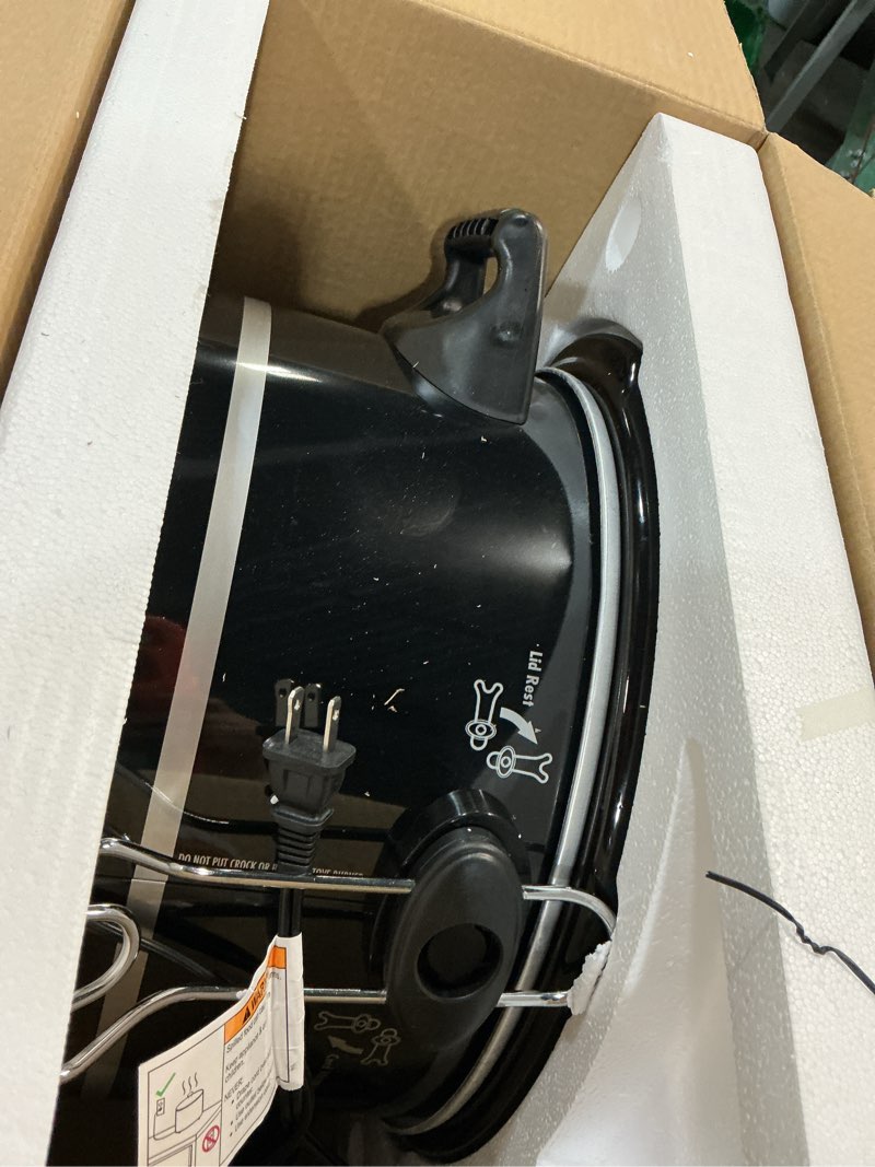 Condition photo showing As Is for hamilton beach 8 quart oval countertop slow cooker  black  model 33182