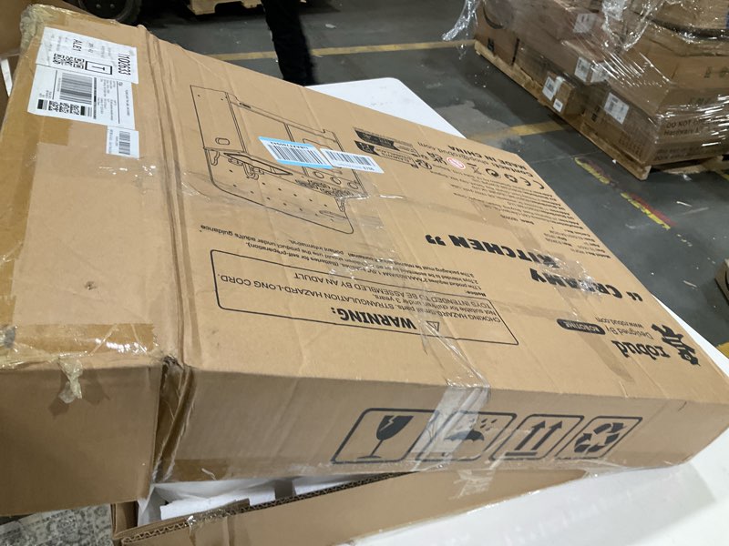 Condition photo showing As Is for ROBOTIME Kids Play Kitchen Set - Rustic Wooden Kitchen Sets, Pretend Play Kitchen with Leaf Light String, Apron, and Groves, for Toddlers 3+ (Rustic Style) Toy Kitchen