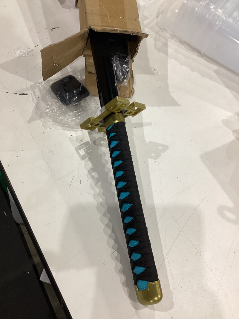 Condition photo showing As Is for rengeng light up sword, 40 inches rechargeable plastic replica with belt & stand, sword with original texture muichiro