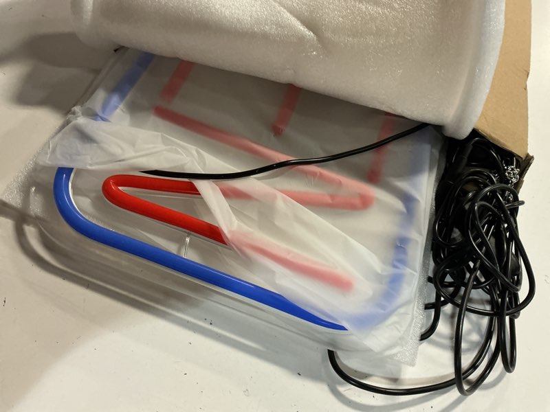 Condition photo showing Good Condition for 16.5" x 9" led neon open signs for business - 12v/2a ultra bright led neon sign with on/off switch - plug in electric light up sign for bar, salon, coffee stores, club, hotel (horizontal) blue/red-horizontal 16.5x9 inch with ac adapter