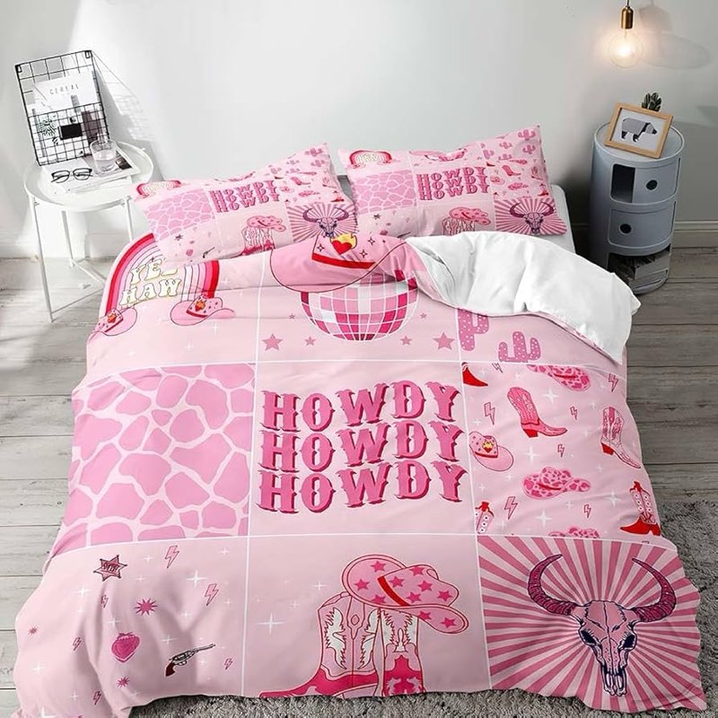 LUVIVIHOME 3PCS Disco Cowgirl Duvet Cover King Bedding Set, Preppy Bedding, Teen Girl Bedding, Weste