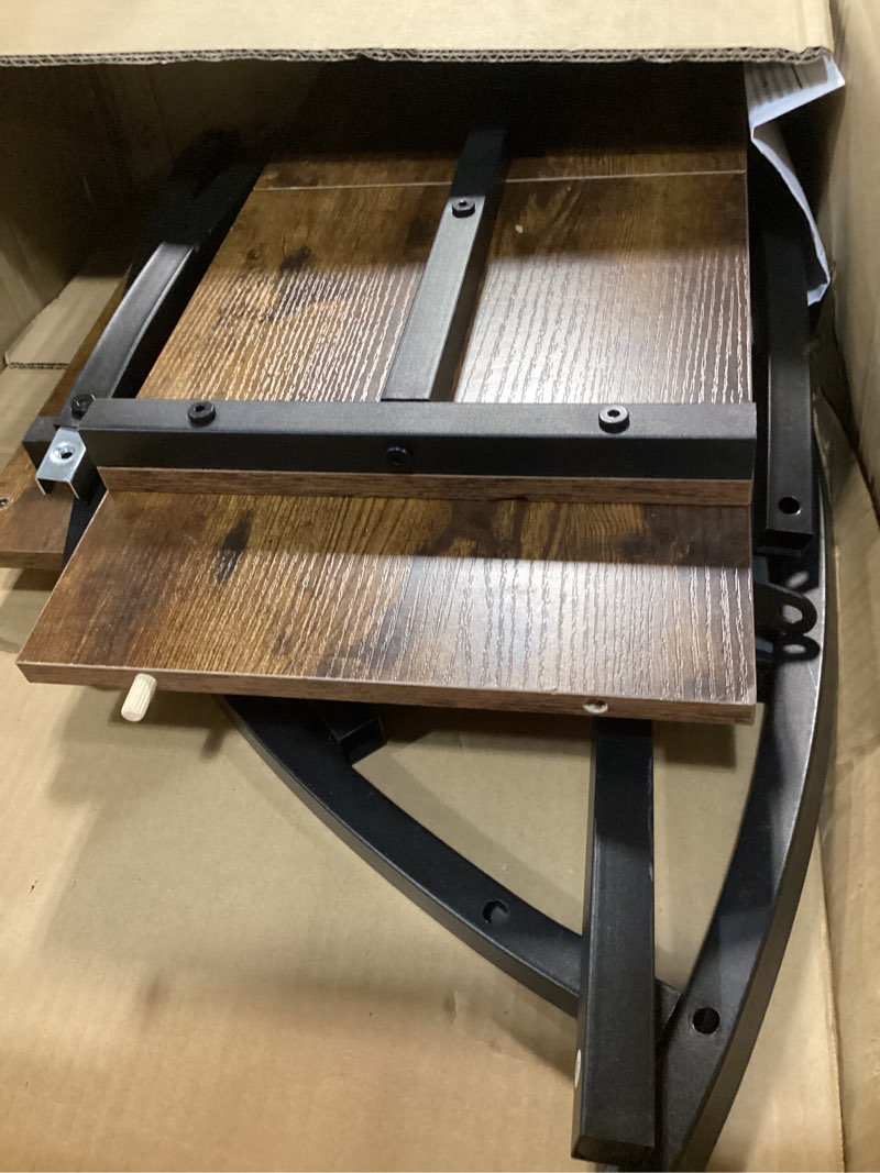 Condition photo showing As Is for Rustic 3-Tier Console Table with Open Shelves Narrow Entryway Table with Curved Metal Frame Slim Sofa Table for Hallway Living Room or Foyer (Rustic Brown)