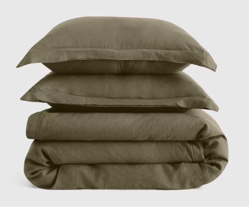 quince european linen double flange duvet cover set king /calking dusty olive