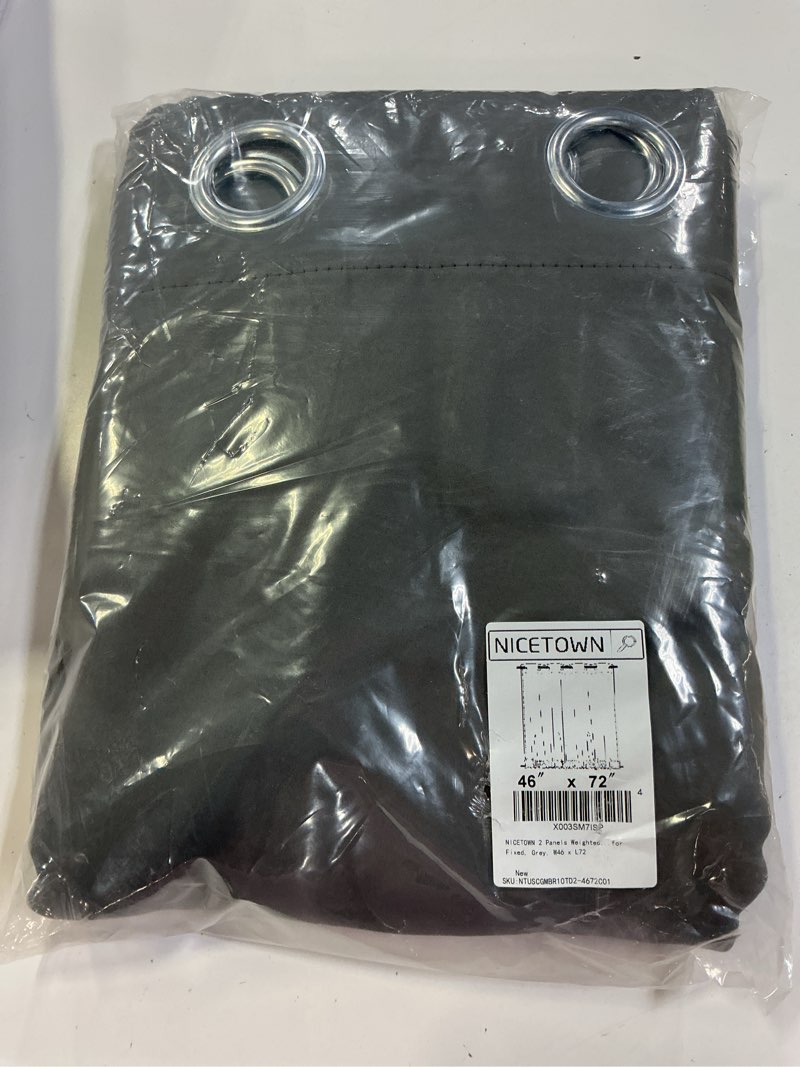 Condition photo showing New/Like New for nicetown 2 panels weighted outdoor curtains for patio waterproof & windproof, grommet & back tab on top & bottom privacy light & sound block for pergola with bonus rope for fixed, grey, w46 x l72 46"w x 72"l (pack of 2) grey