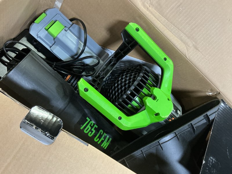 Condition photo showing As Is for EGO POWER+ Leaf Blower, Cordless Electric 756 CFM, Includes 56V 5.0Ah Battery and Charger - LB7654 765 CFM w/5.0Ah Battery