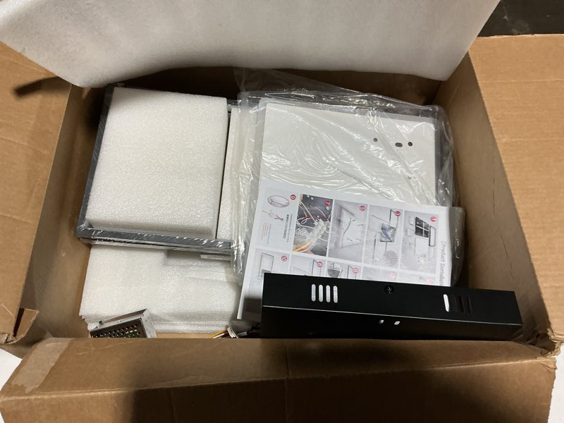 Condition photo showing As Is for Modern LED Ceiling Light, Dimmable LED Chandelier Black Flush Mount Ceiling Lights, Remote Control Acrylic Ring Ceiling Lamp Fixture for Living Room Dining Room Bedroom, 8H-FANG-BL-04 Black 8 Rings