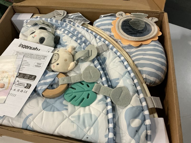 Condition photo showing Good Condition for ingenuity cozy spot reversible duvet baby play gym & play mat with wooden toy bar - elephant march (neutral safari), newborn and up