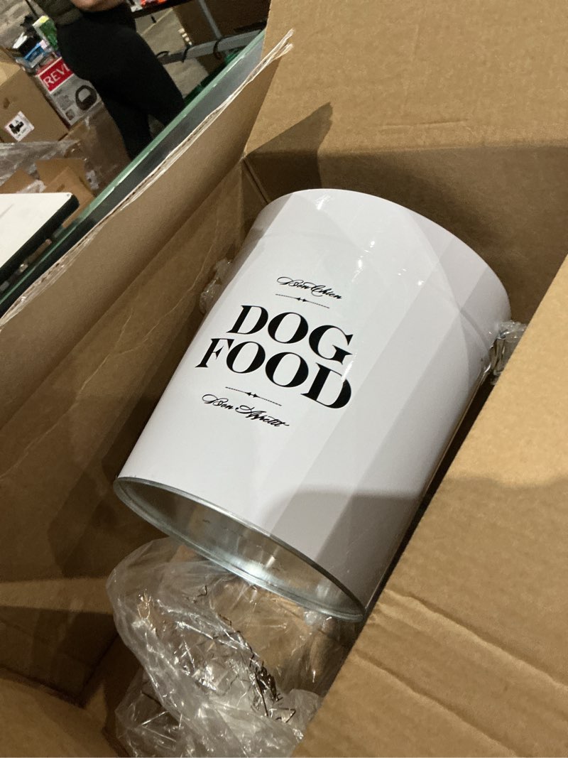 Condition photo showing Good Condition for harry barker bon chien dog food storage canister – small 3.5 gallons, airtight stainless steel pet food container, stylish kitchen counter dog kibble storage with easy-open lid - white