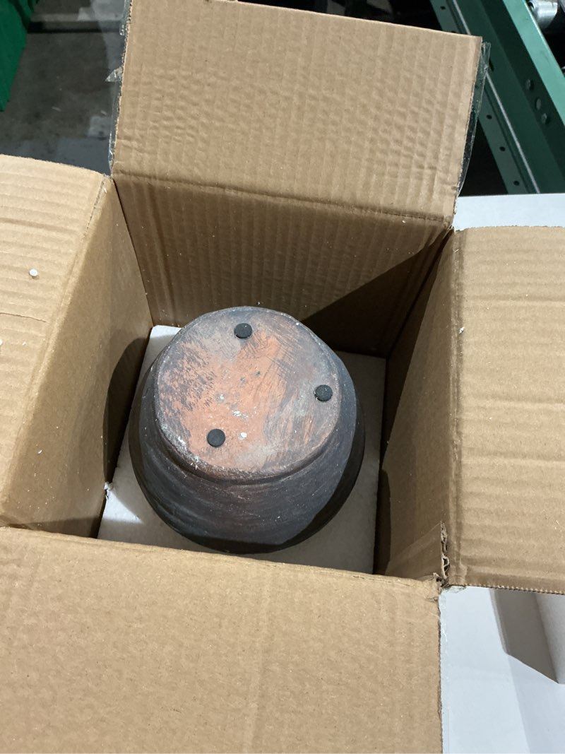 Condition photo showing As Is for briful rustic vintage ceramic pottery vase, 6.1'' farmhouse table decor with distressed texture, wide mouth decorative jar vases for home decor, shelf & entryway, black 6.1'' black