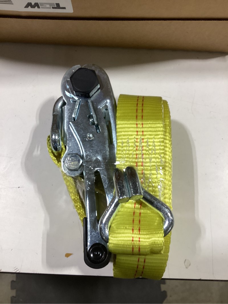 Condition photo showing New/Like New for Hyper Tough Brand 2”x27" Tie down Straps with over Size Ratchet Handle 3333lbs, Work Load with DJ-Hooks Single Pack