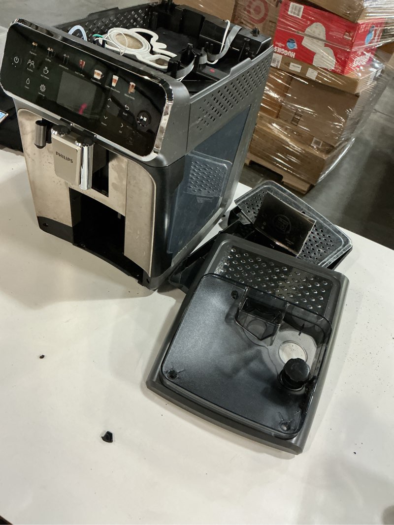 Condition photo showing As Is for Philips 4400 Series Fully Automatic Espresso Machine, LatteGo Milk System, Integrated Grinder, 12 Hot & Iced Coffee Pre-Sets, Quick Start, SilentBrew, 15-Bar Pressure, Black Chrome (EP4444/90) Philips 4400 Series Fully Automatic Espresso Machine Cashmere Grey