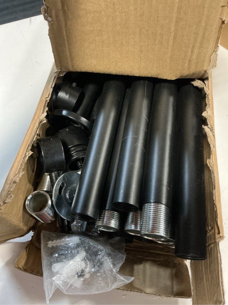 Condition photo showing As Is for 120 to 170 inch long curtain rods (10ft-14ft), 1" diameter thick adjustable black decorative curtain rod for windows - heavy duty improved adjustable metal brackets, for sliding glass doors 32-168 inches