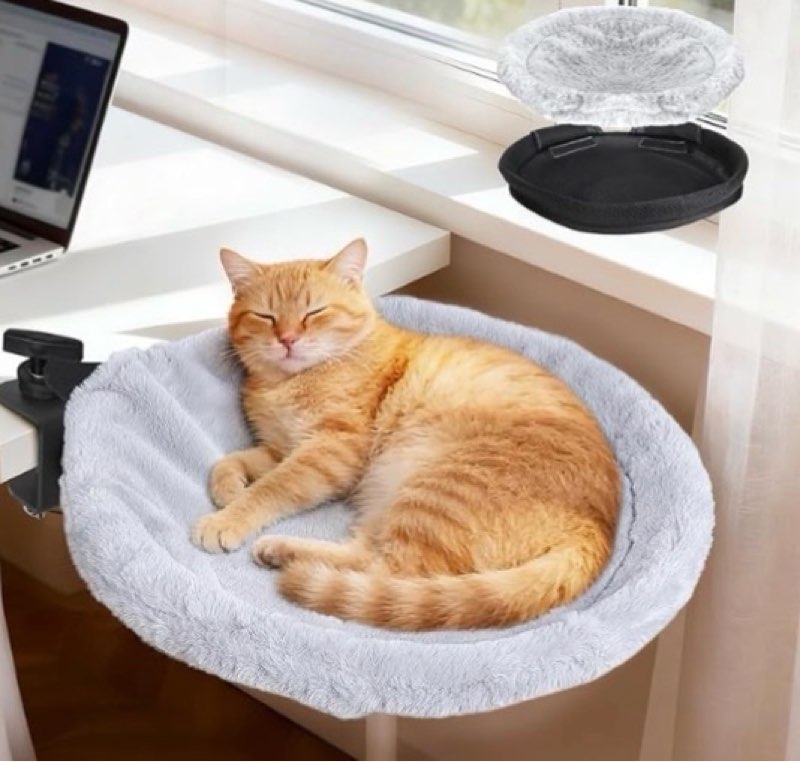 Topmart Cat Desk Bed with 360° Rotating, Cat Hammock for Desk with 2 Washable Pads, Easy to Install,