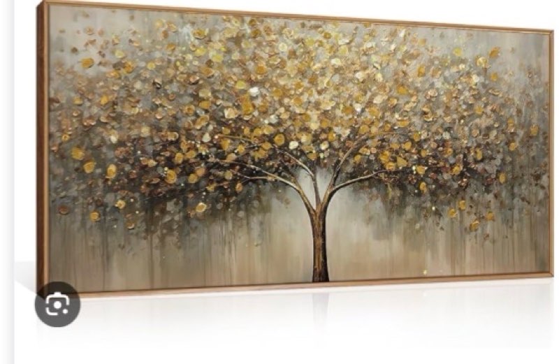 HOURIA Golden Abstract Tree of Life Framed Canvas Wall Art,Textured Botanical Wall Painting,Nature P